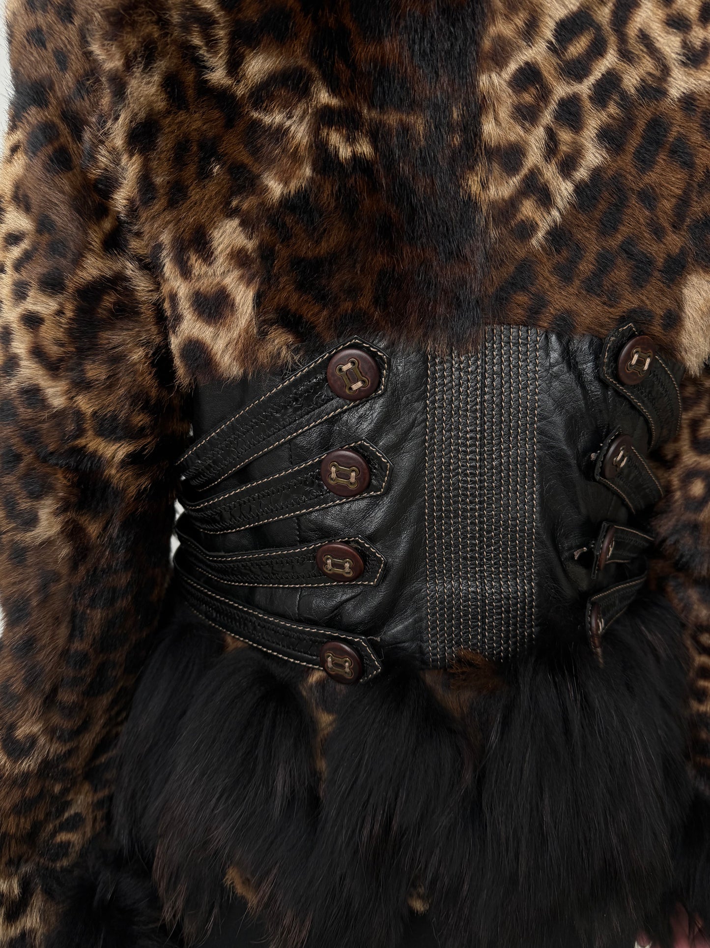 Vintage leather jacket with natural fur and leopard pattern TWINKLING GLOBAL