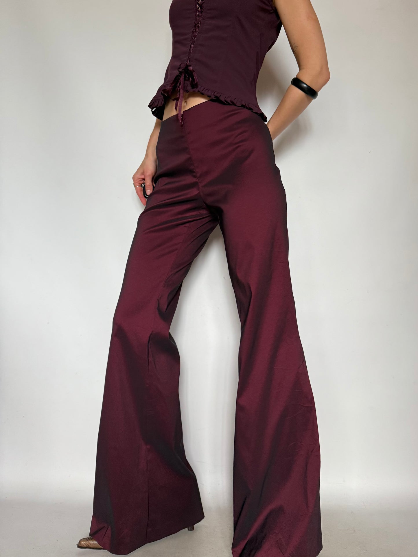 Vintage Burgundy Satin Flared Pants – Twinkling Global