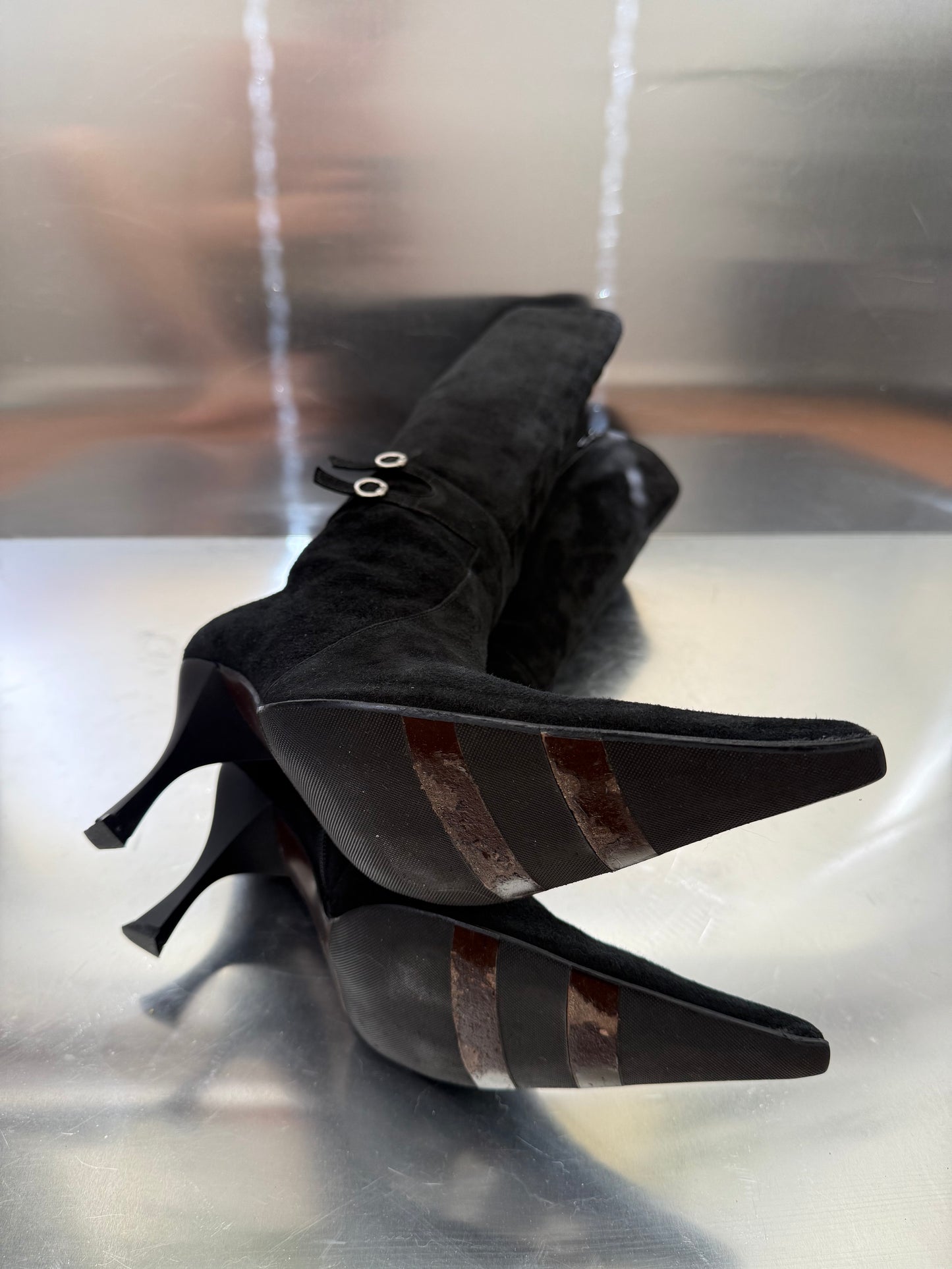 Vintage Black Suede Leather High Boots Made in Italy Twinkling Global