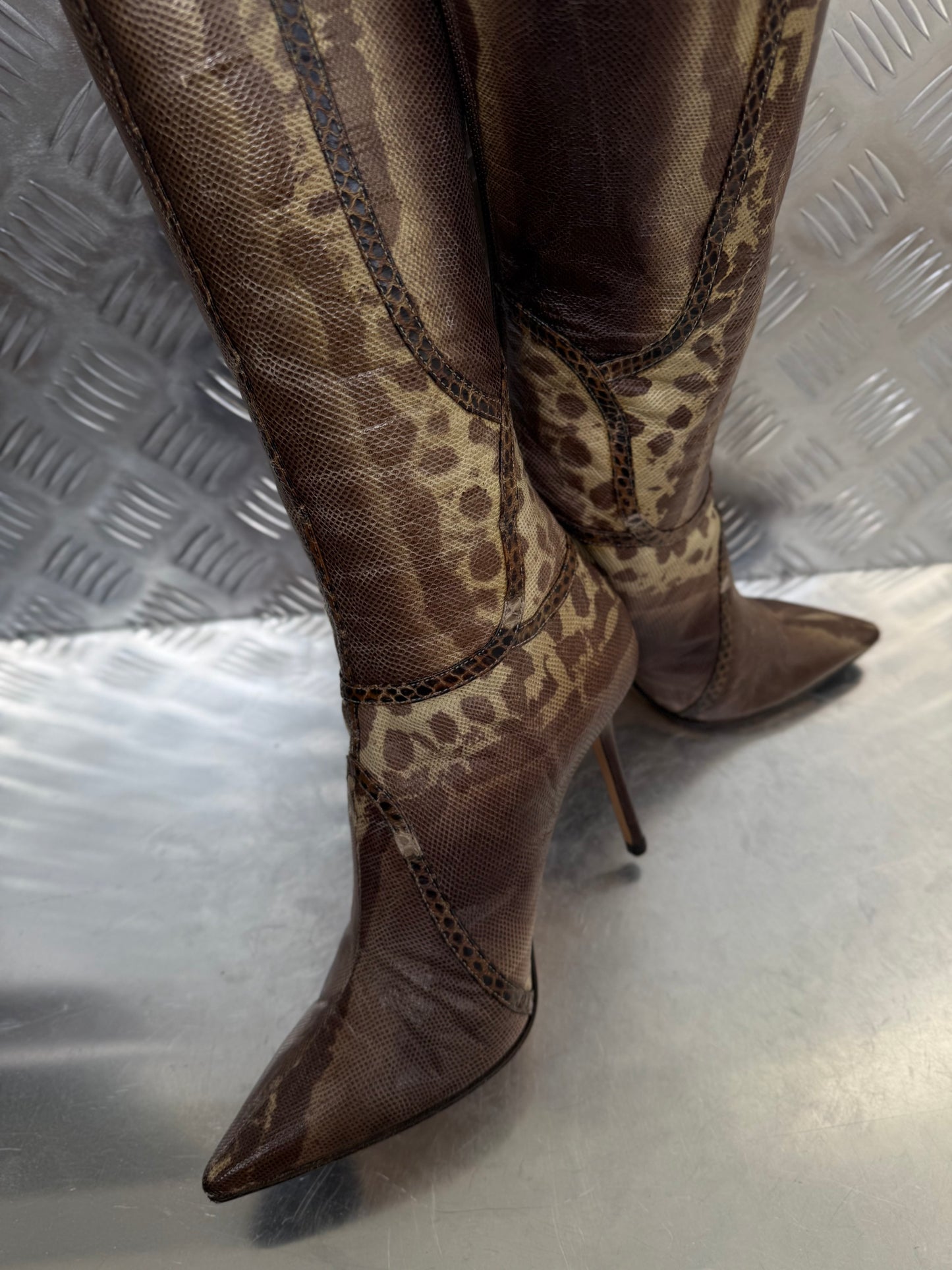 Vintage Jimmy Choo leather animal-pattern boots Twinkling Global