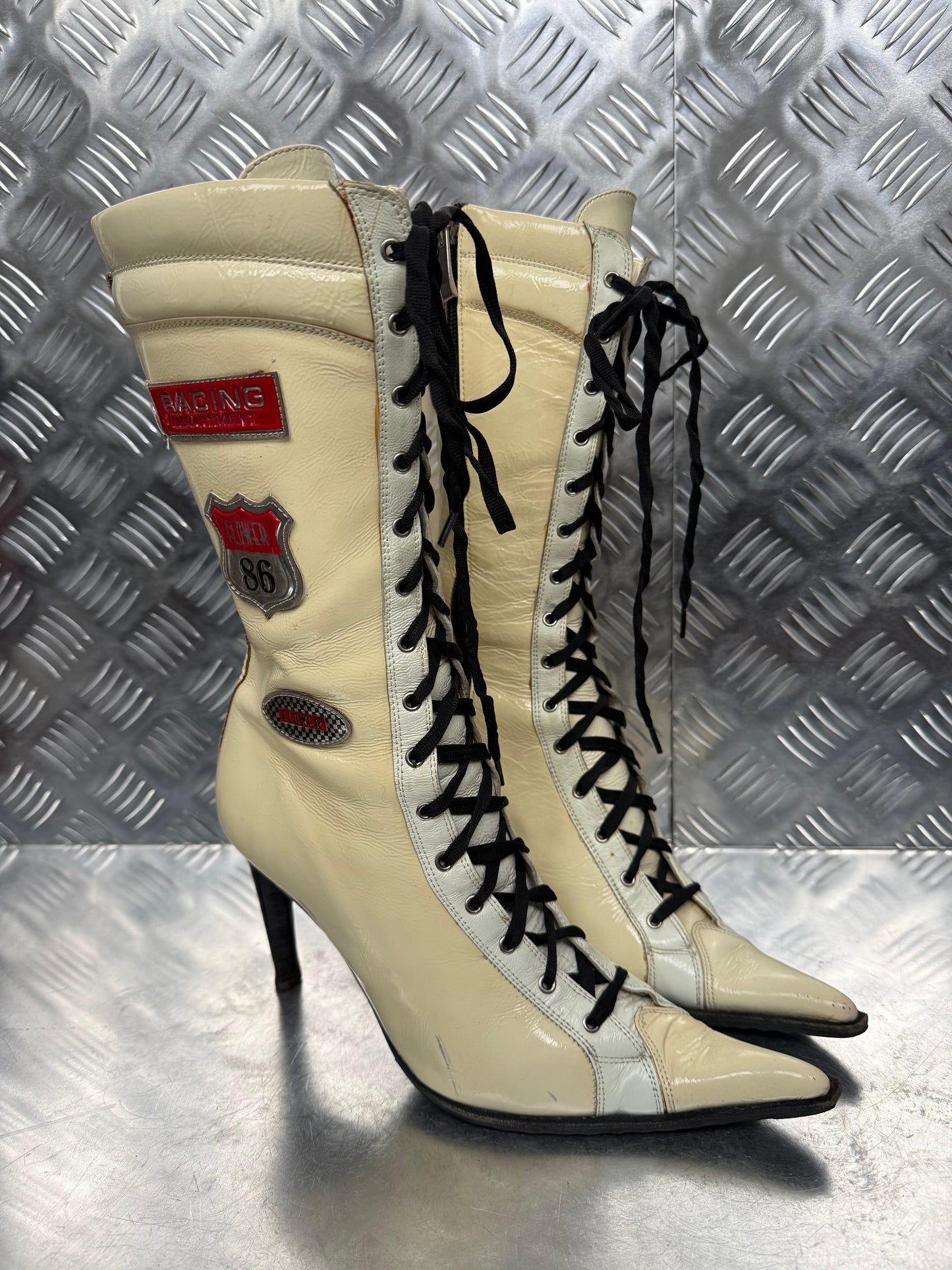 Italian racing lace-up leather boots TWINKLING GLOBAL