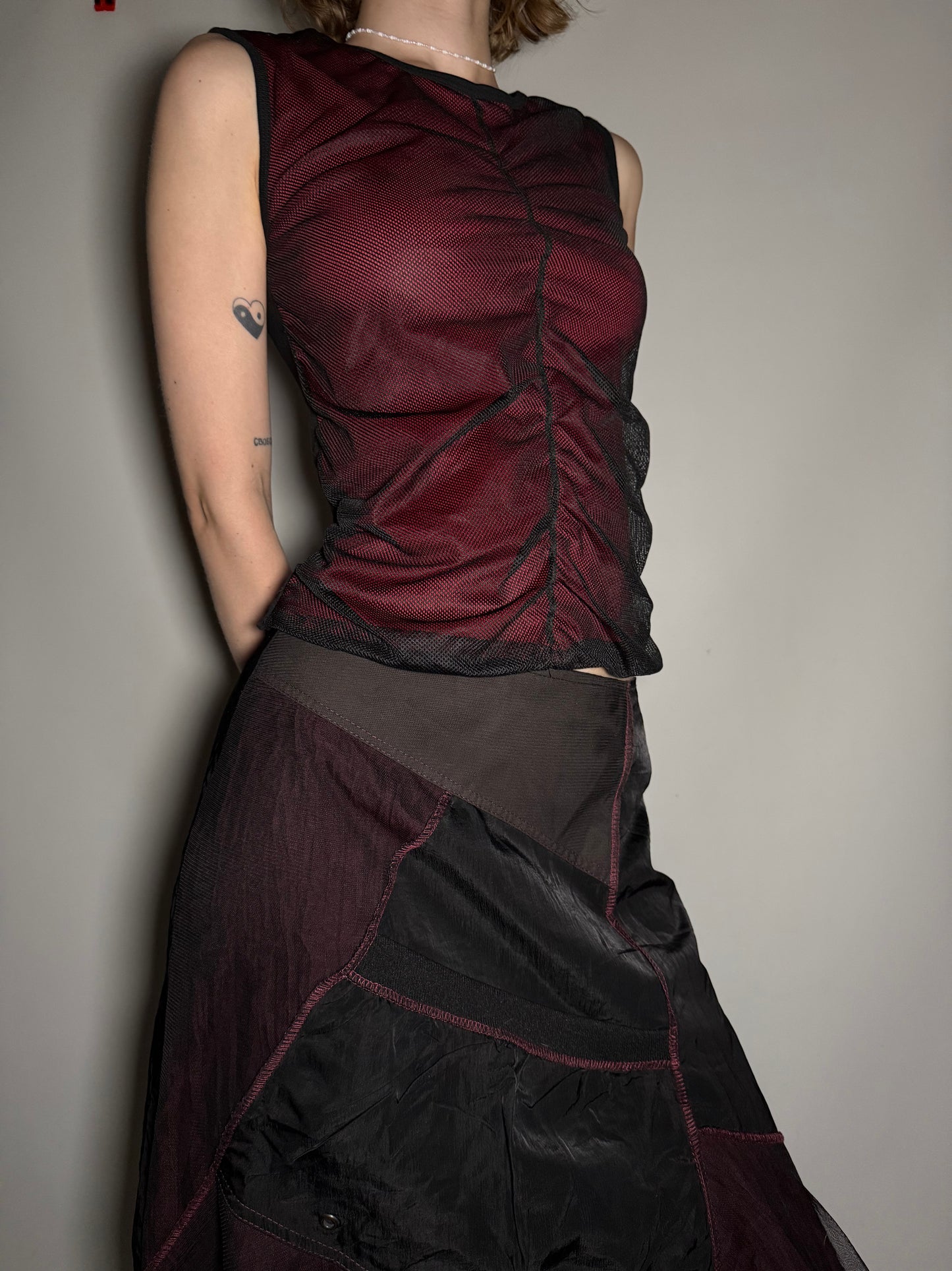 Y2K Avant-Garde Ruched Mesh Overlay Top TWINKLING