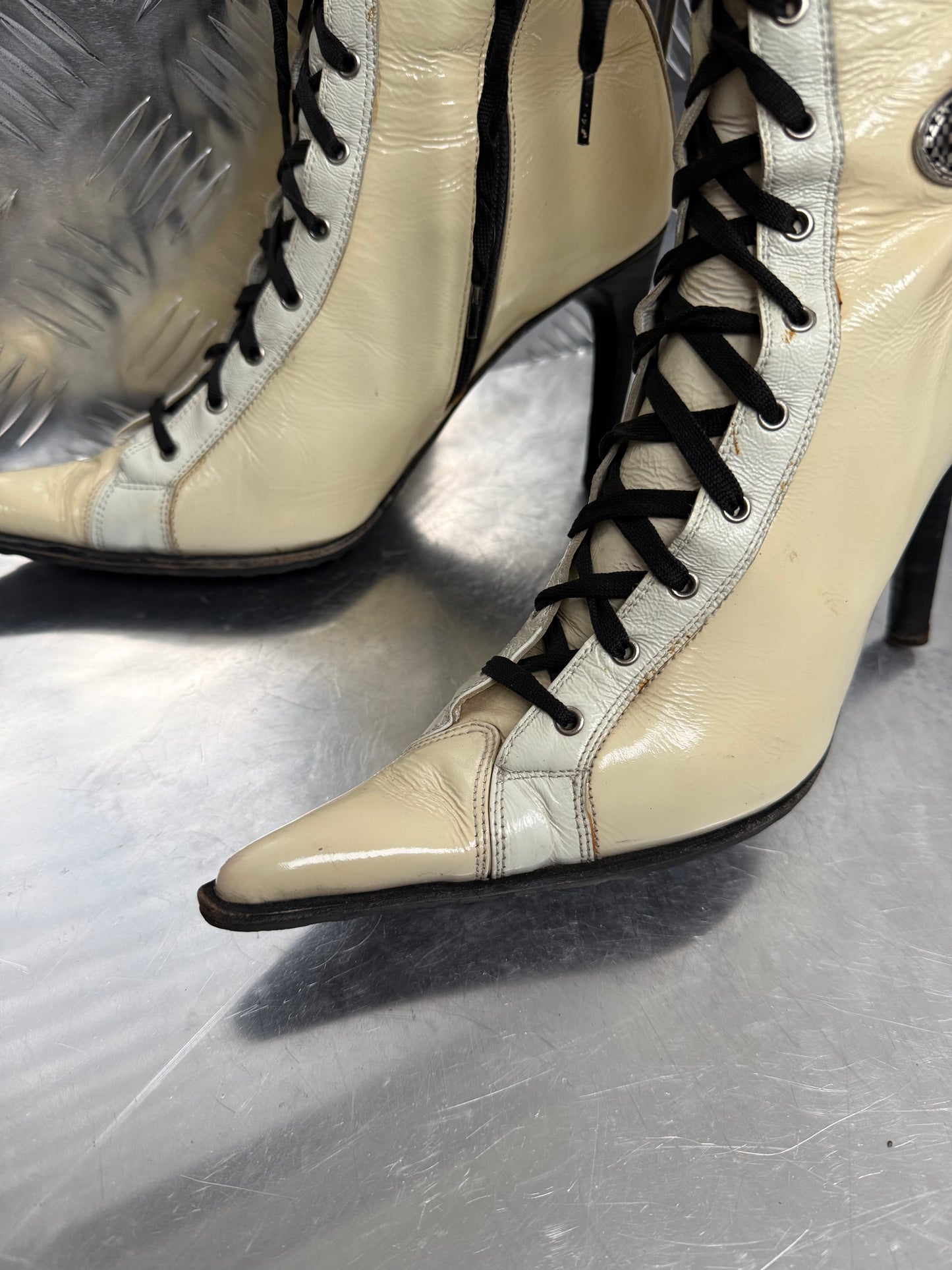 Italian racing lace-up leather boots TWINKLING GLOBAL