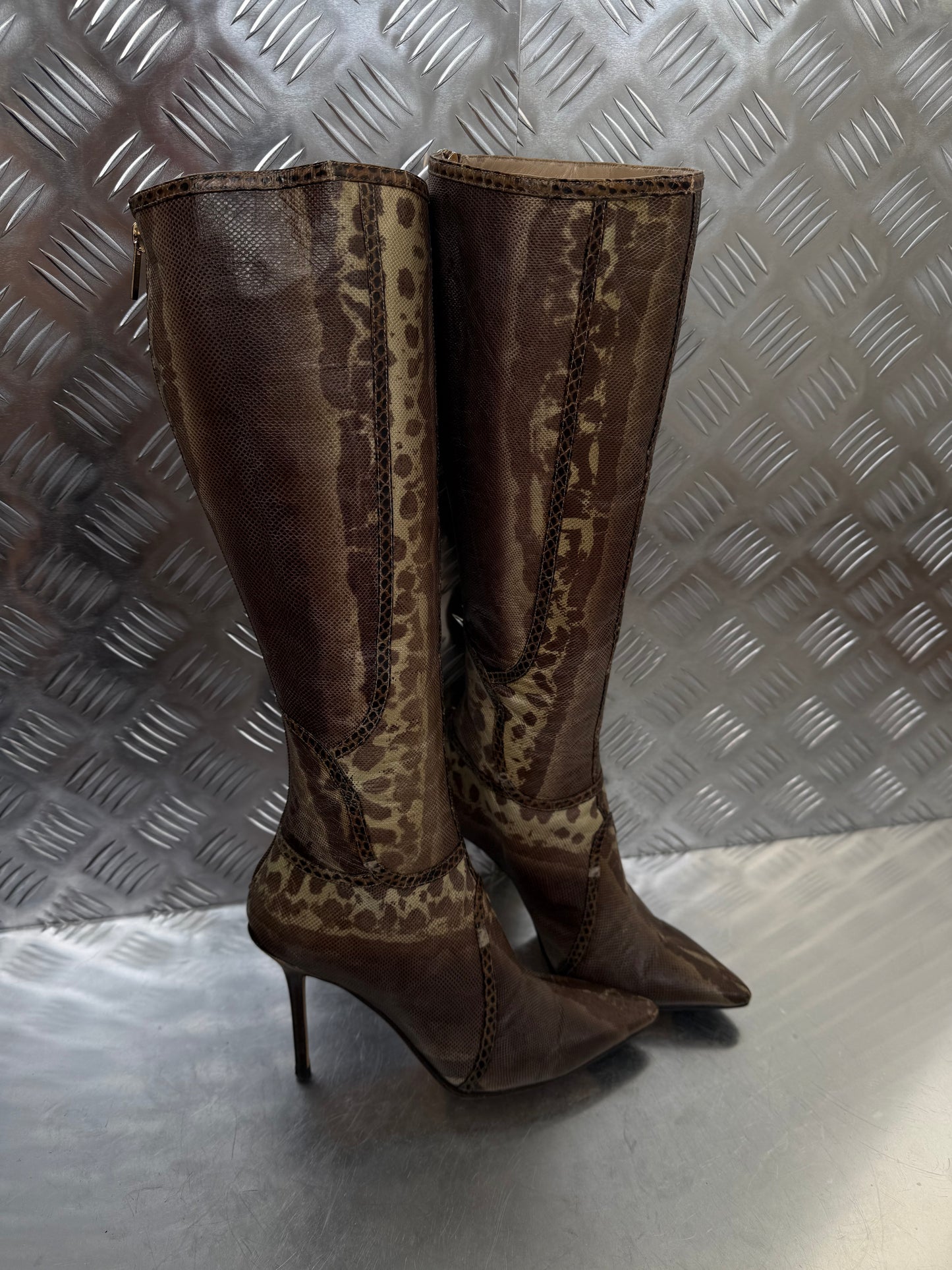 Vintage Jimmy Choo leather animal-pattern boots Twinkling Global