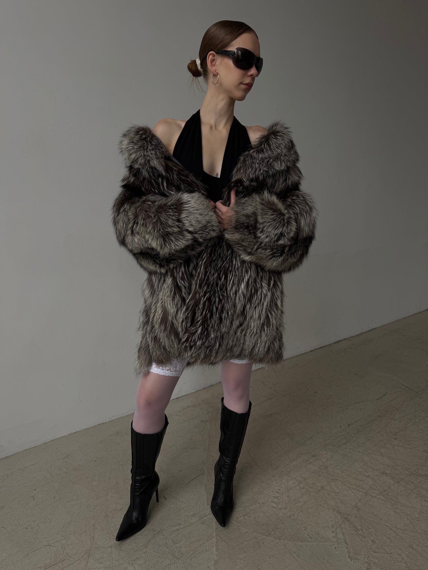 Vintage silver fox fur coat TWINKLING GLOBAL