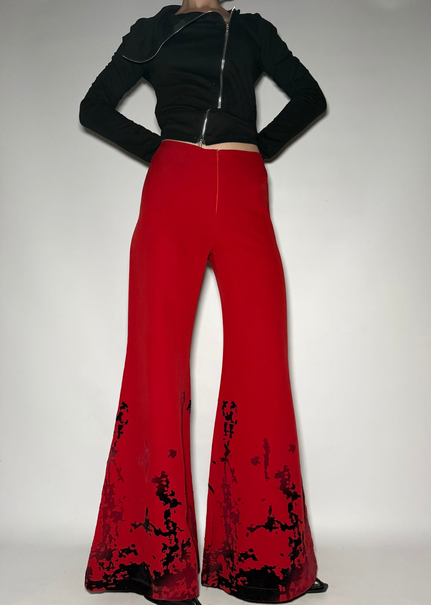 Red Flare Pants with Black Detail Twinkling Global