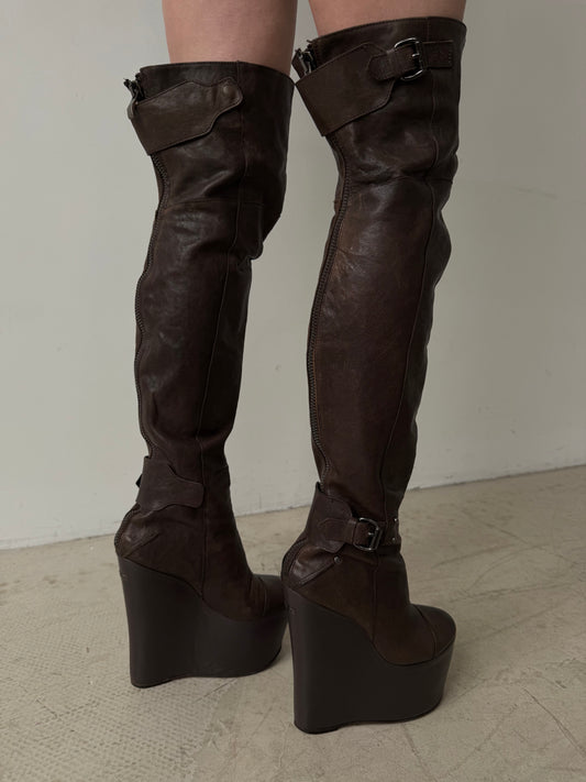 Vintage leather wedge over-the-knee boots CNC Made in Italy – TWINKLING GLOBAL