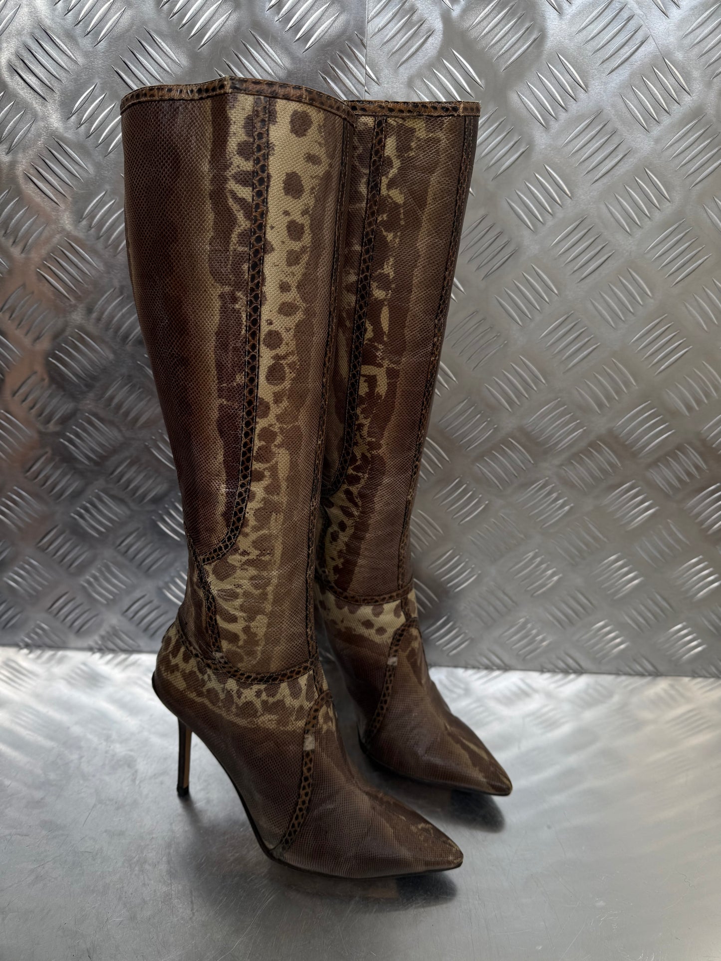 Vintage Jimmy Choo leather animal-pattern boots Twinkling Global