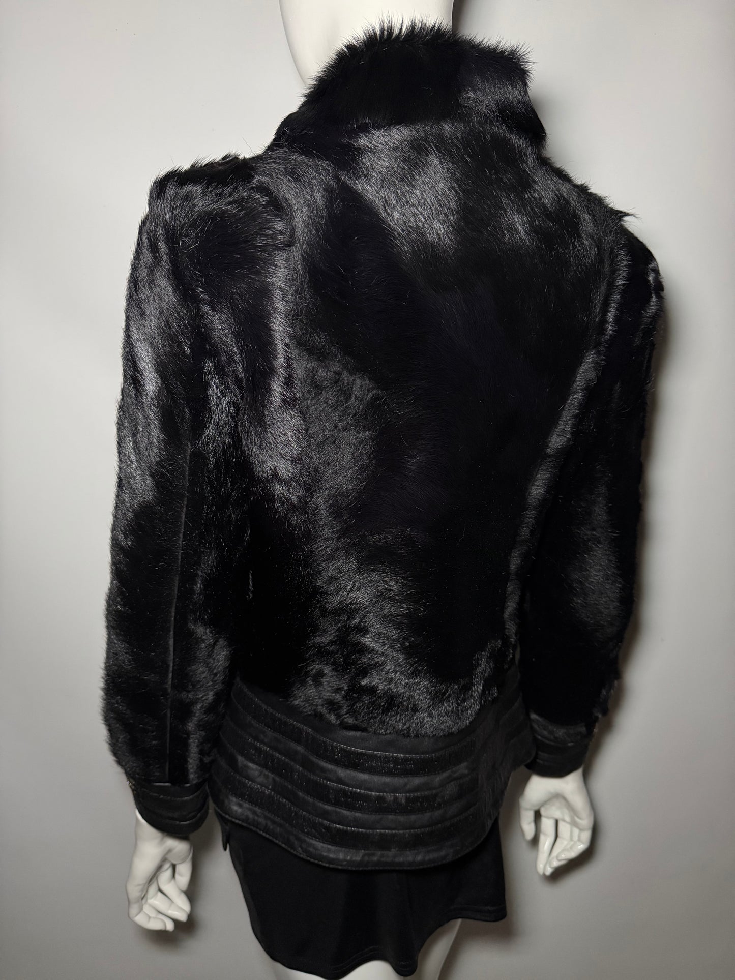 Vintage Black Leather Jacket with Real Fur TWINKLING GLOBAL