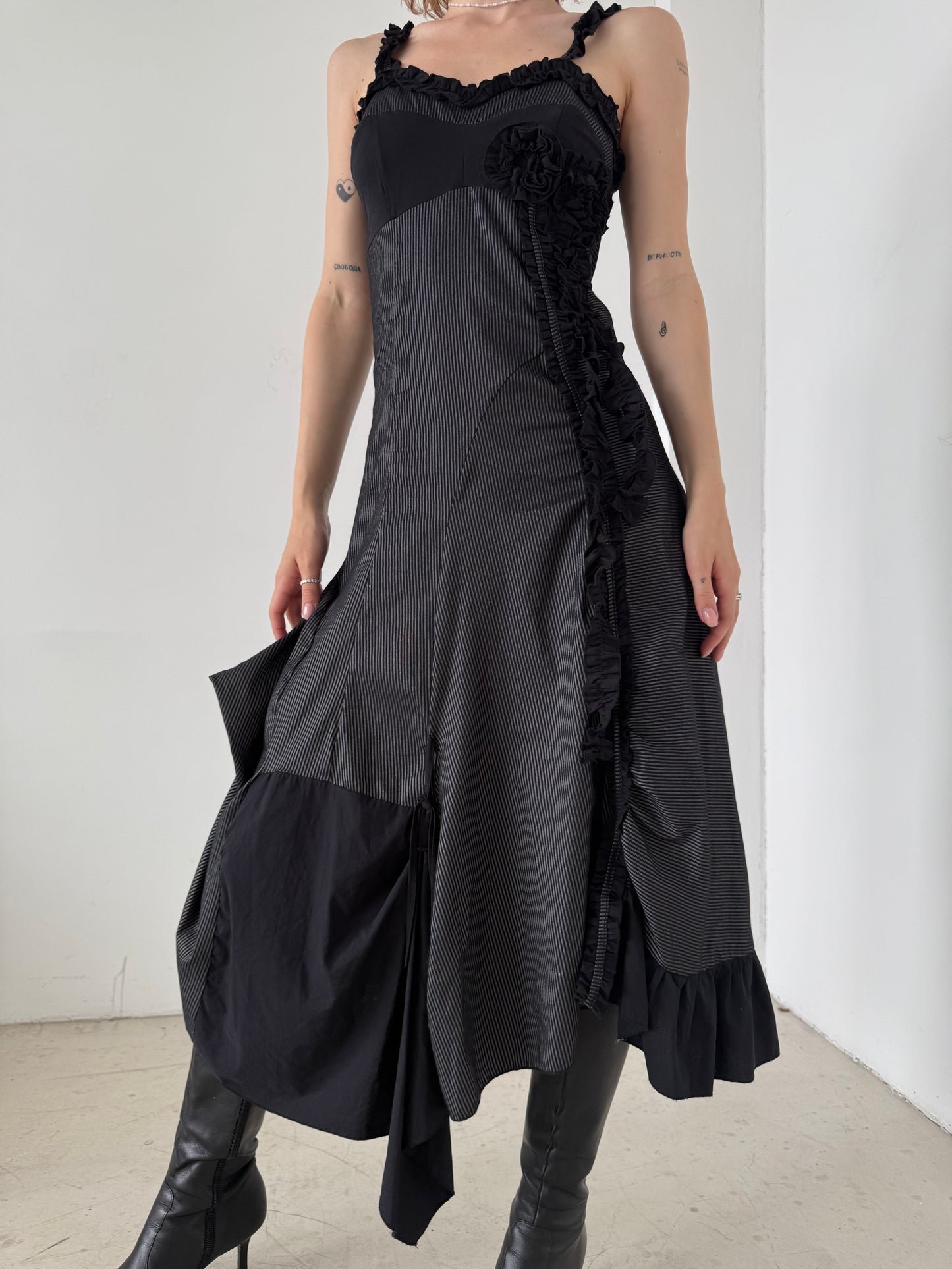 Vintage Black Pinstripe Asymmetrical Dress – Twinkling Global