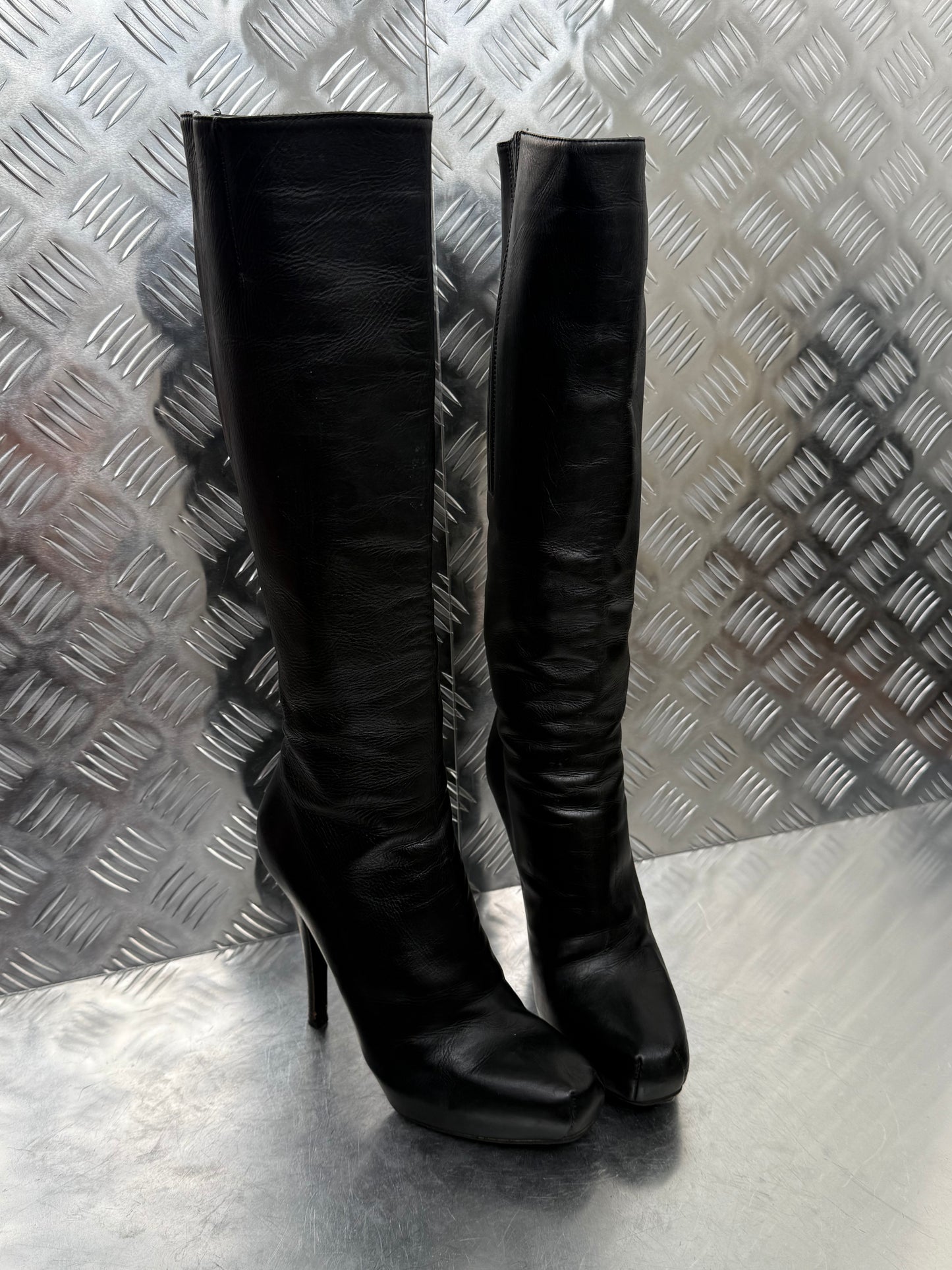 Le Silla Italian black leather platform stiletto boots Twinkling Global
