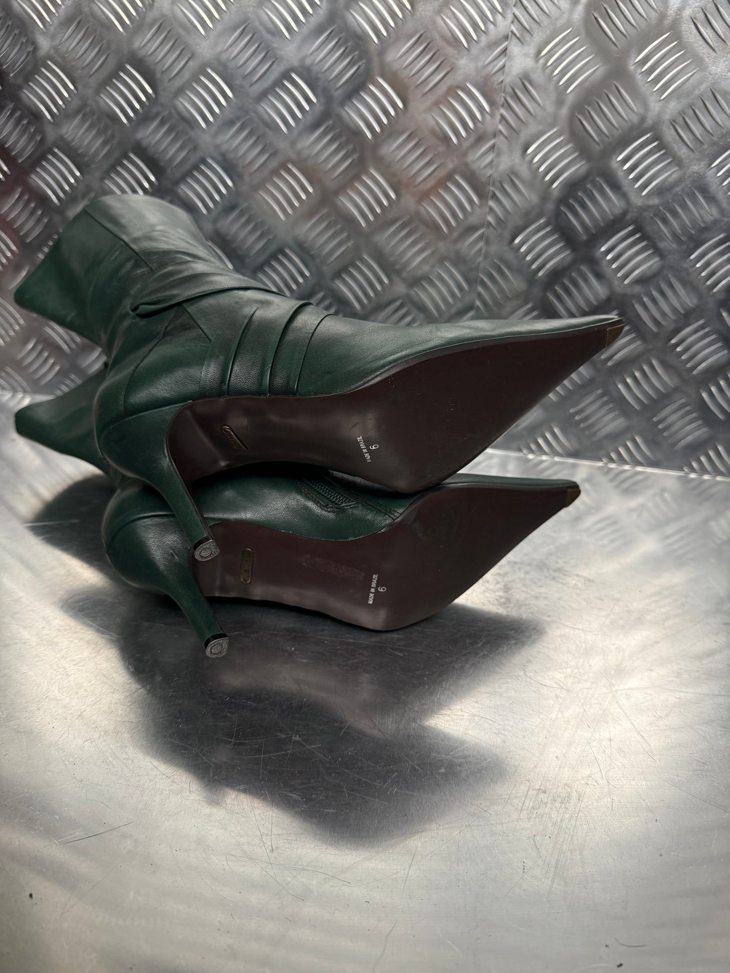 Vintage Dark Green Leather Heeled Boots FAITH TWINKLING GLOBAL