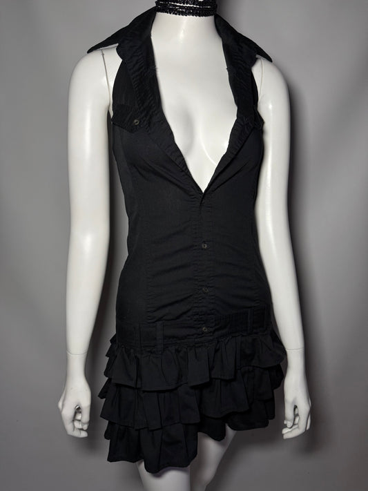Y2K Sleeveless Mini Dress with Collar and Ruffle Skirt Twinkling