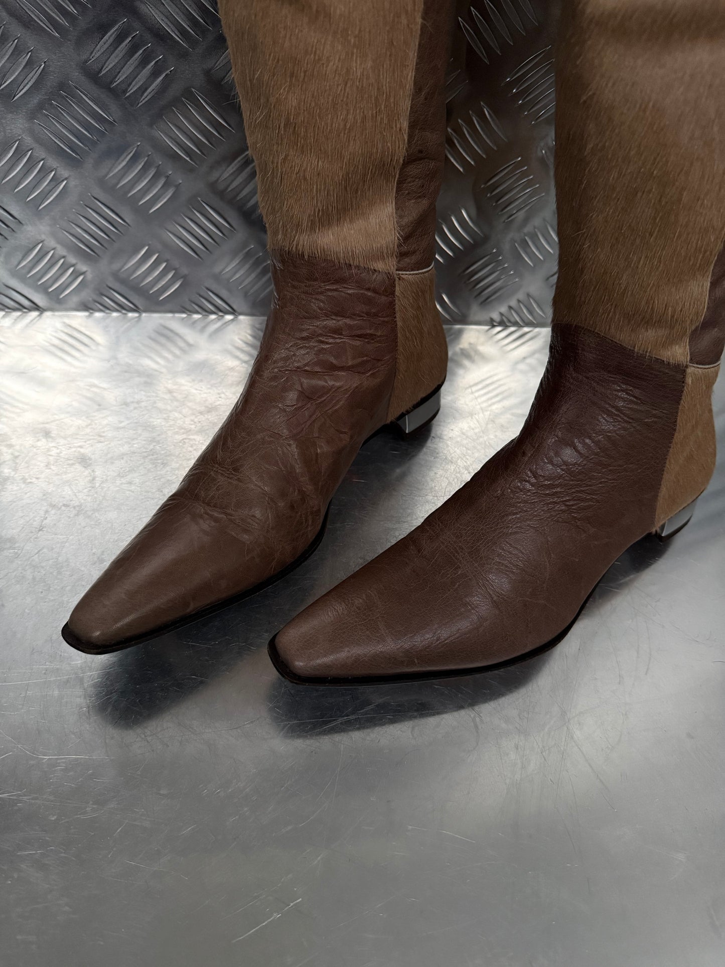 Vintage leather and pony fur over-the-knee boots Andrea Lattanzi TWINKLING GLOBAL