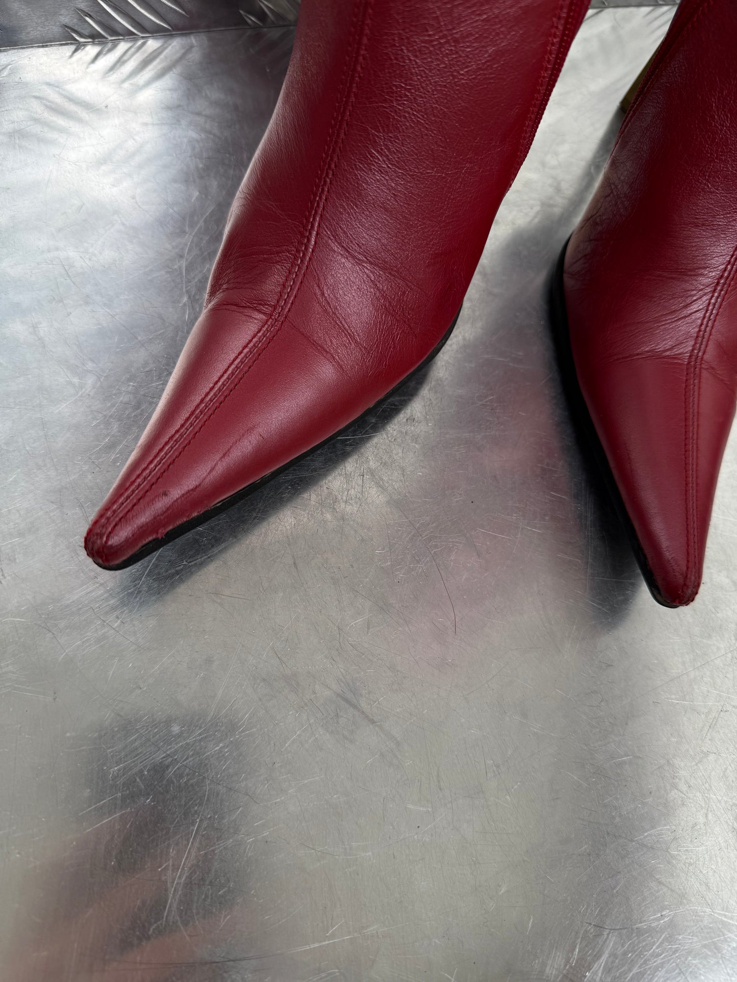 Vintage red leather over-the-knee boots with removable straps Twinkling Global