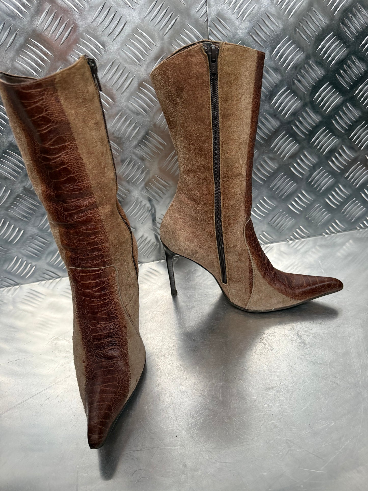 Vintage Suede & Leather High Heel Boots TWINKLING GLOBAL