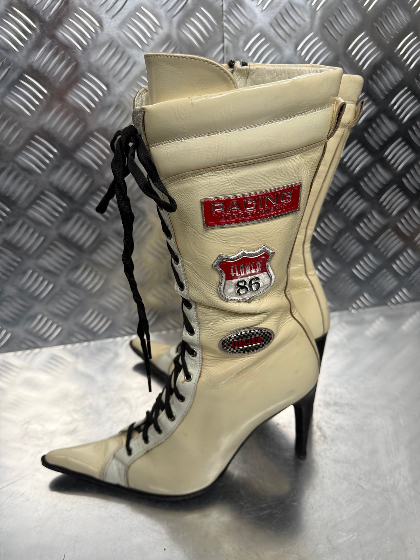 Italian racing lace-up leather boots TWINKLING GLOBAL