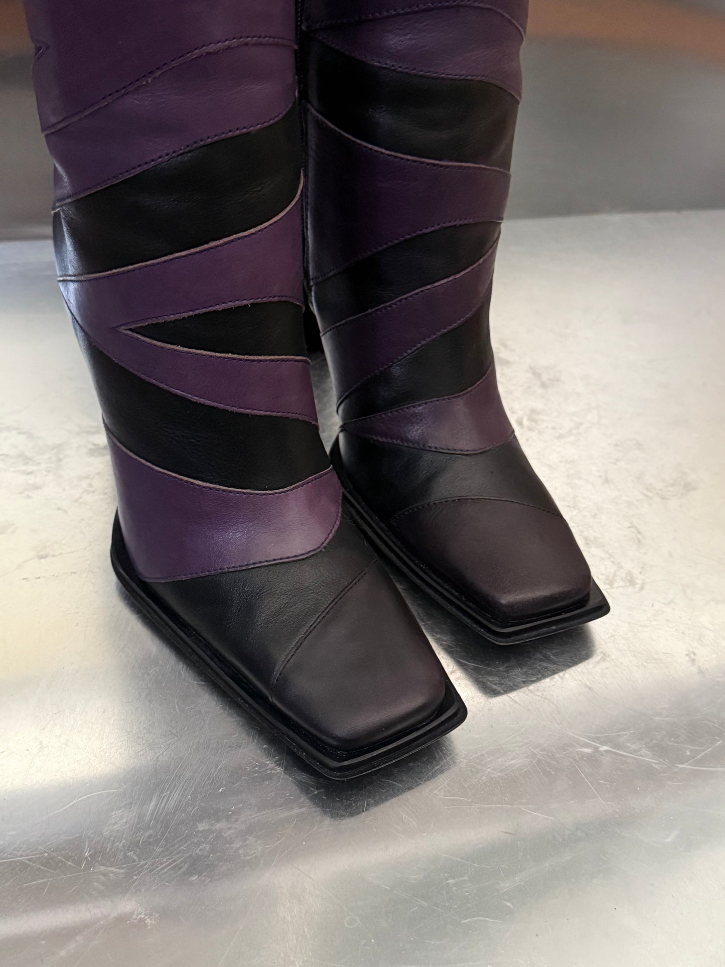 Vintage Black & Purple Leather High Boots Bronx Twinkling Global