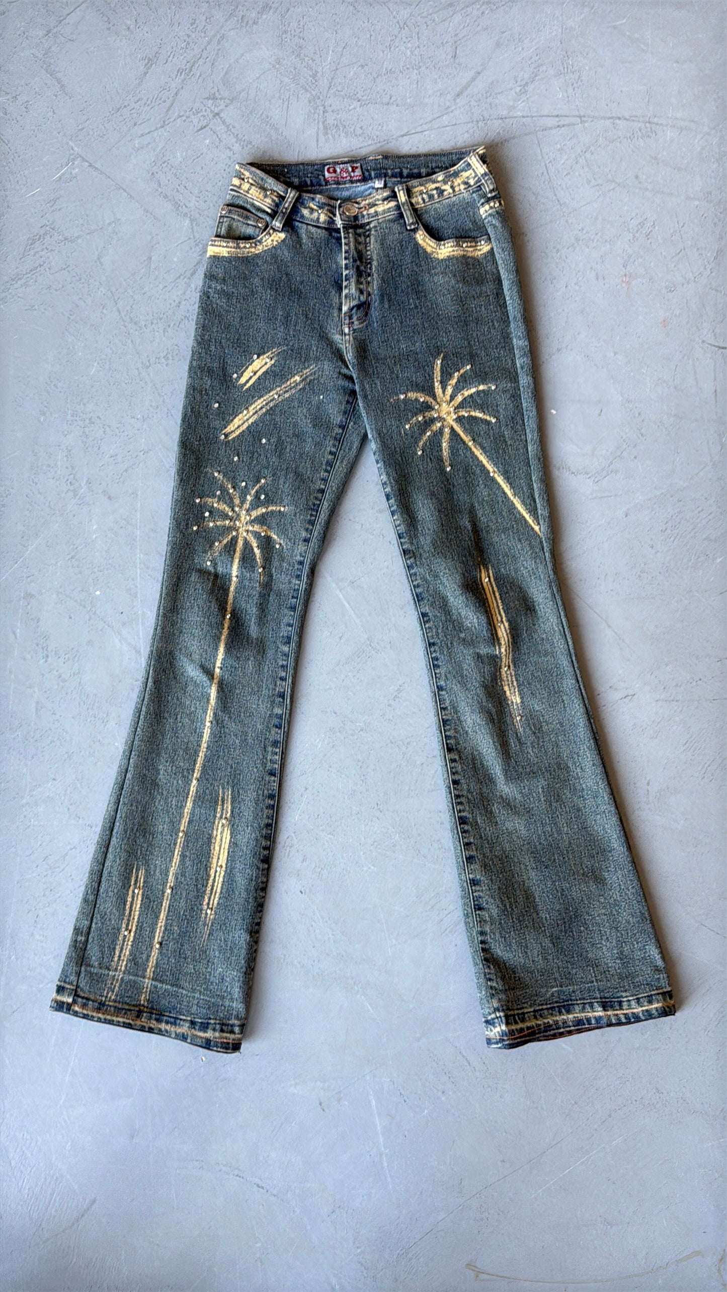 Yellow Washed Stretch Flare Jeans Twinkling Global