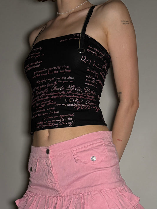 Y2K Black Stretchy Printed Tank Top with Back Zipper TWINKLING