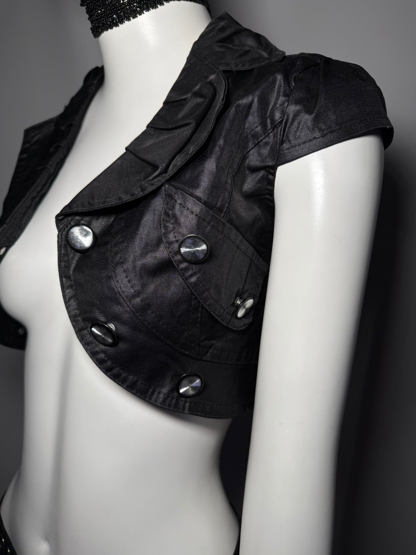 Y2K Black Cropped Denim Bolero with Statement Buttons Twinkling