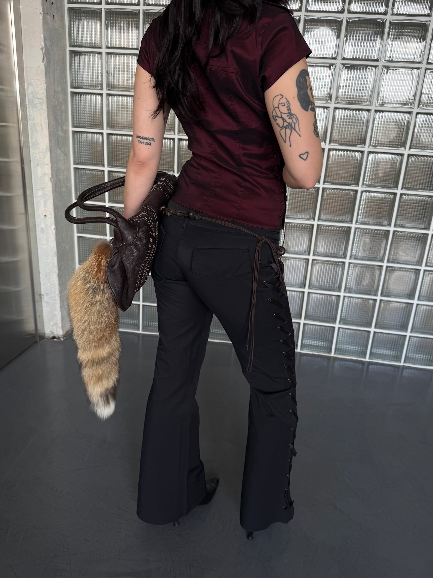 Vintage Flared Trousers with Lace-Up Detail - TWINKLING GLOBAL