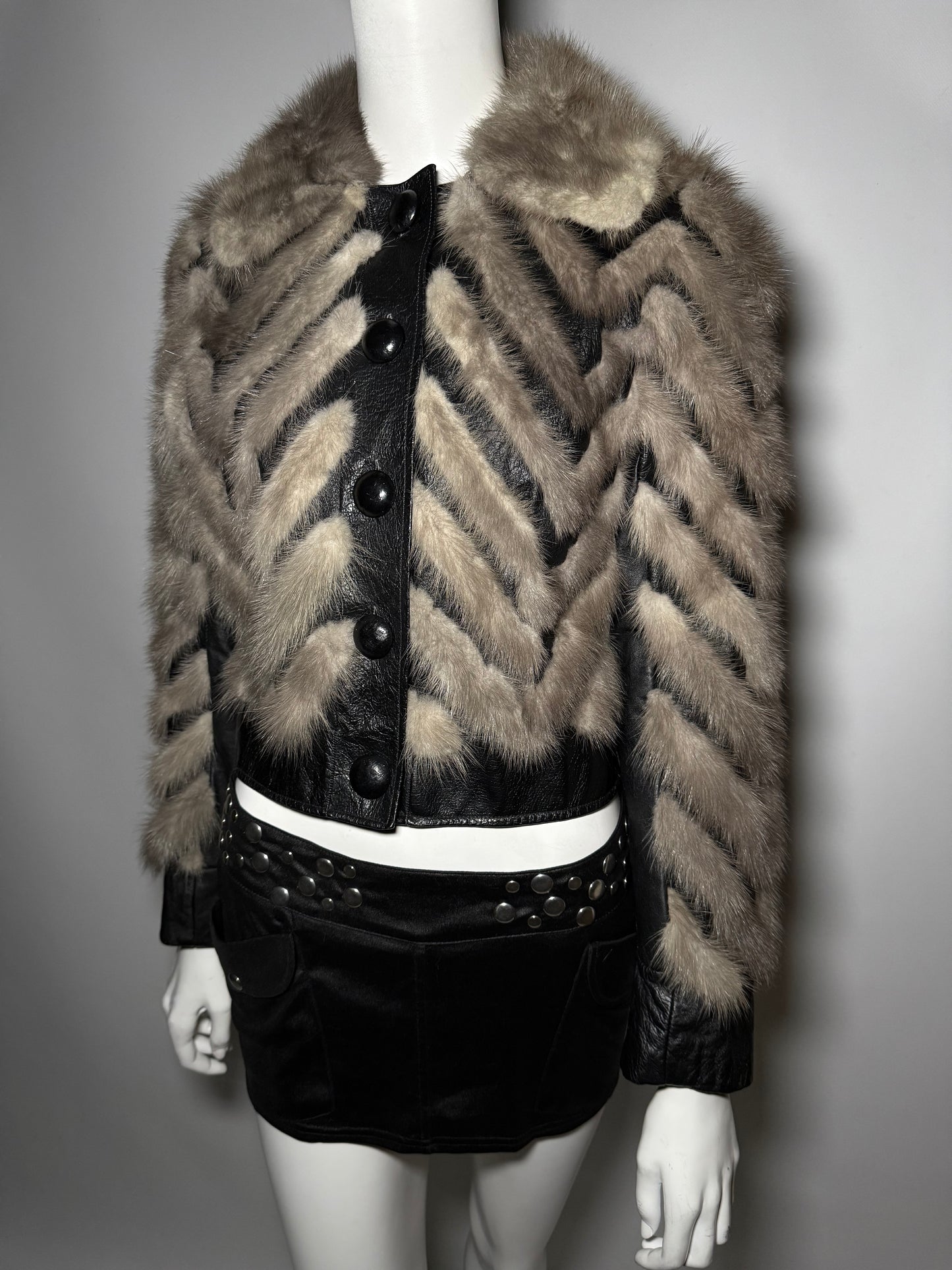 Vintage leather jacket with natural fur Twinkling Global