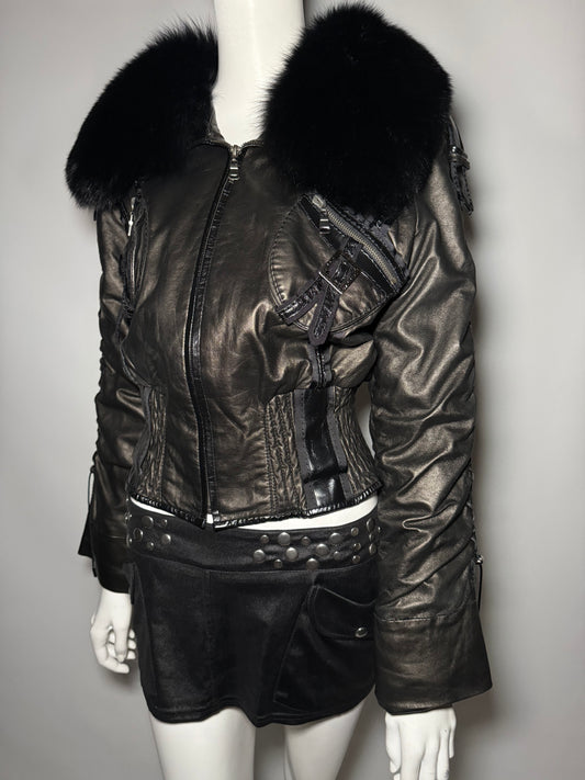 VINTAGE LEATHER JACKET WITH REAL FUR — TWINKLING GLOBAL