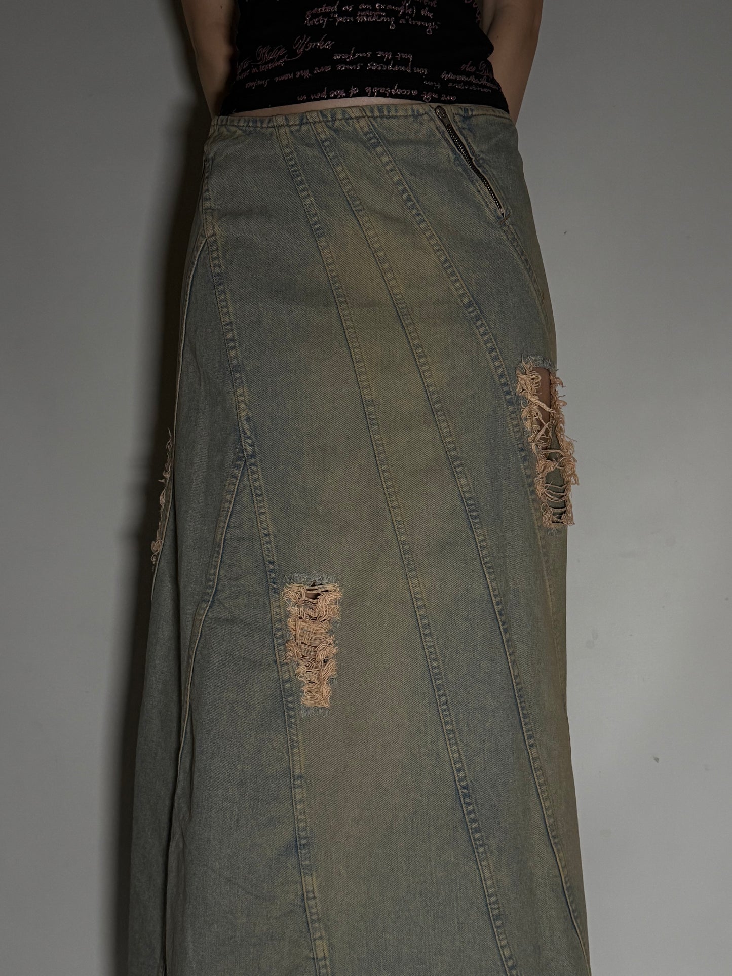 Vintage Rust-Washed Denim Maxi Skirt Twinkling