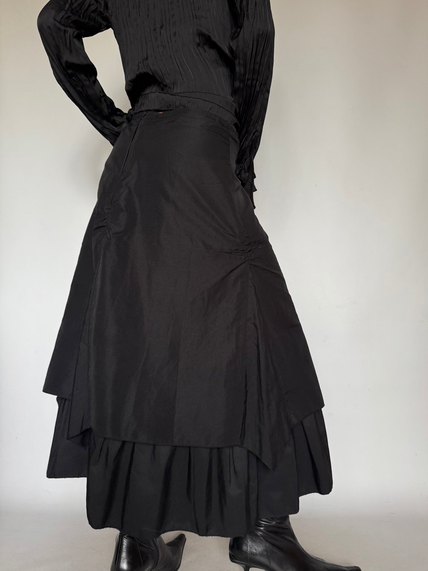 Vintage Black Tiered Maxi Skirt Twinkling Global