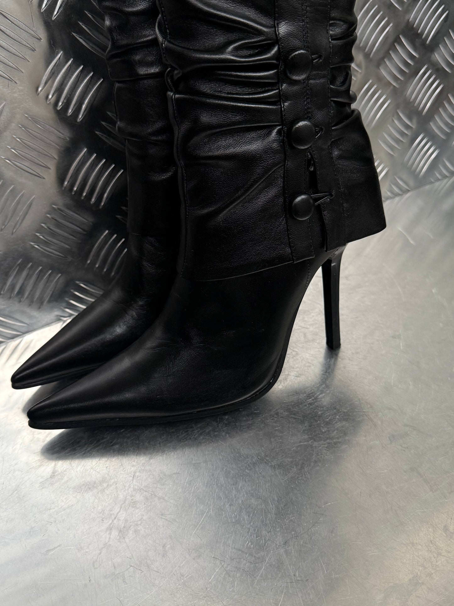 Vintage pointed-toe leather stiletto boots Twinkling Global