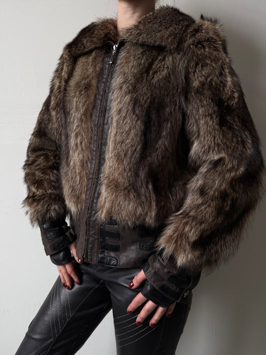 Vintage leather jacket with natural fur TWINKLING GLOBAL