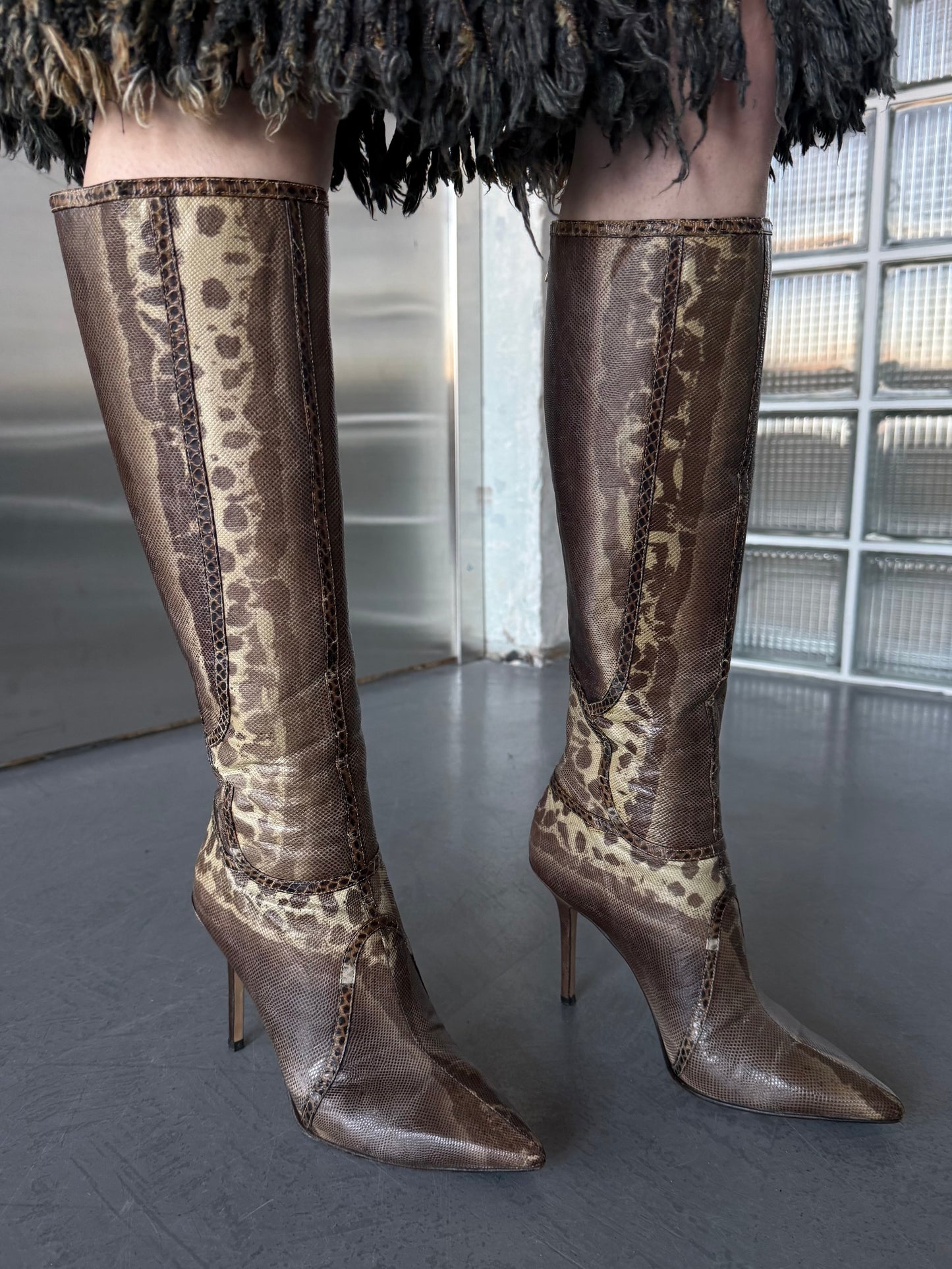 Vintage Jimmy Choo leather animal-pattern boots Twinkling Global