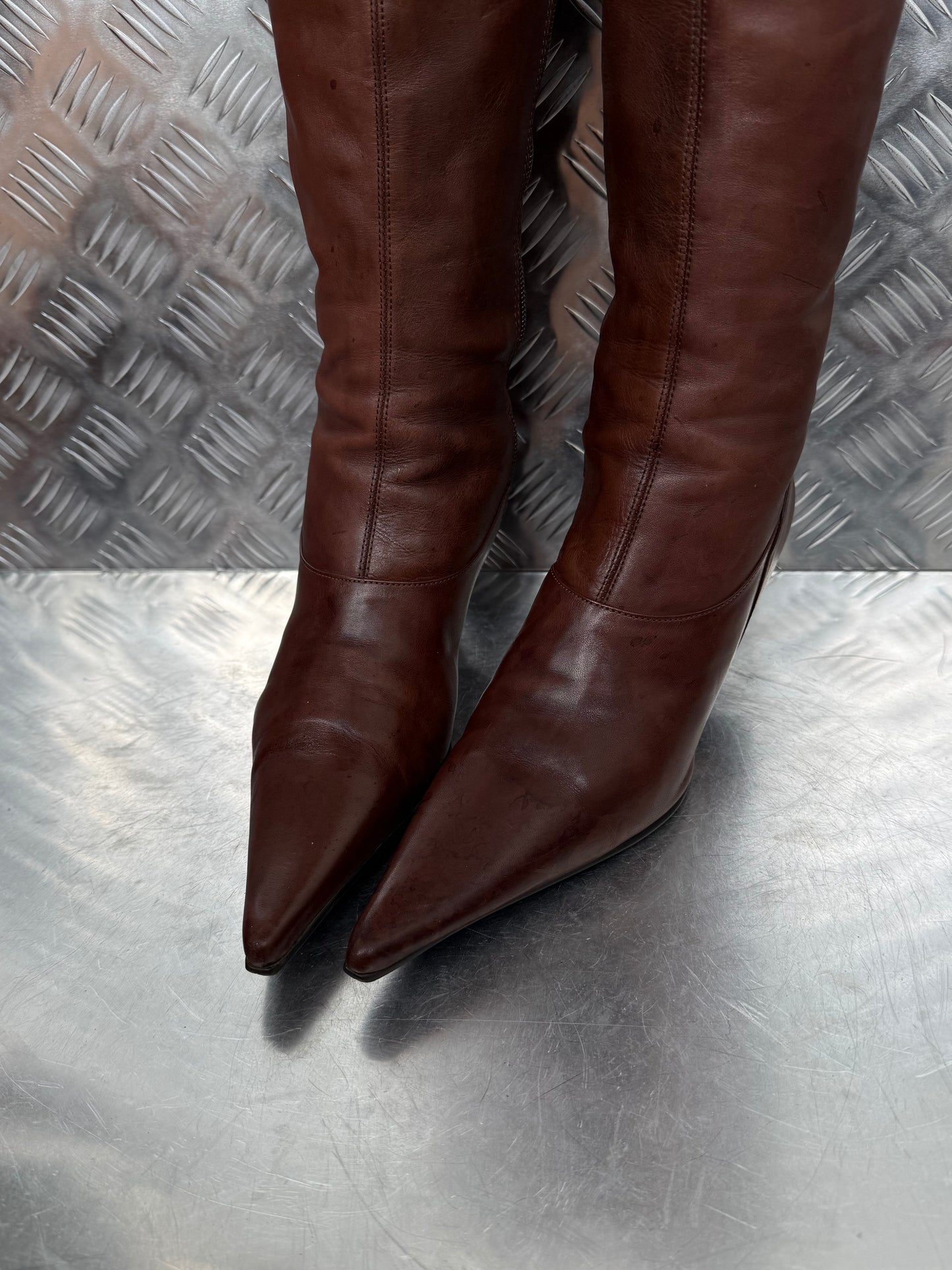 Vintage brown leather over-the-knee boots Buffalo Twinkling Global