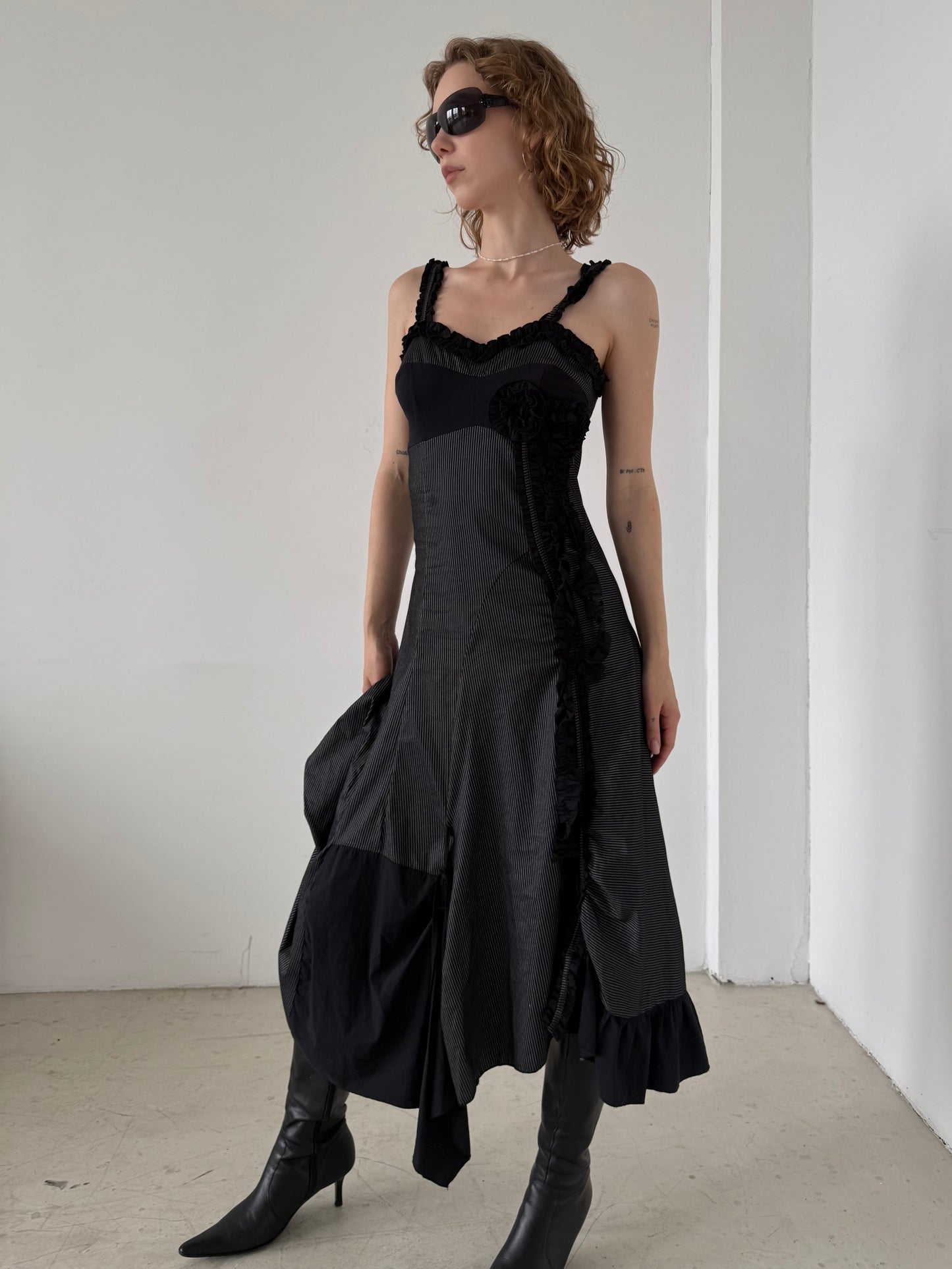 Vintage Black Pinstripe Asymmetrical Dress – Twinkling Global