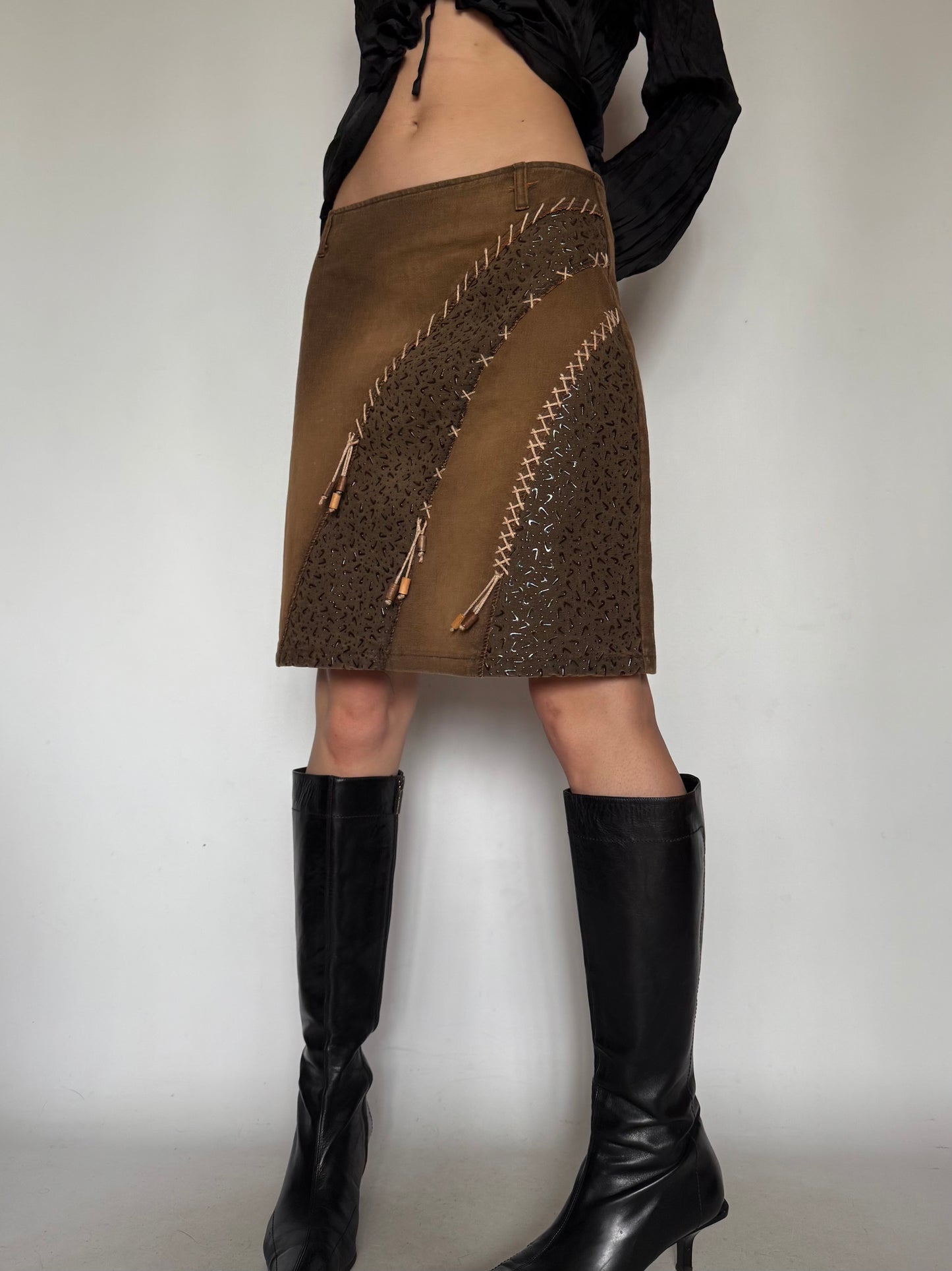 Vintage Rust Brown Skirt with Unique Details Twinkling Global