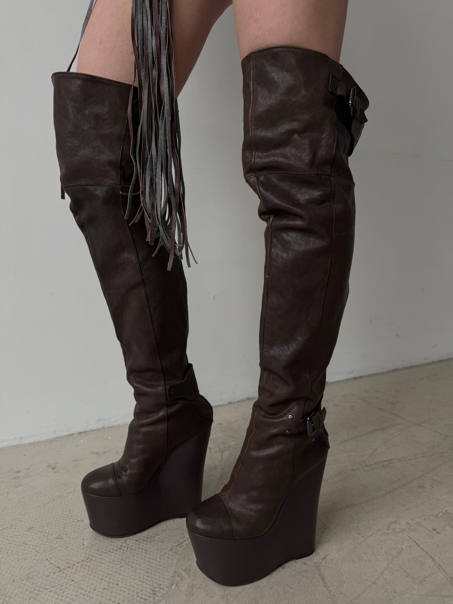 Vintage leather wedge over-the-knee boots CNC Made in Italy – TWINKLING GLOBAL