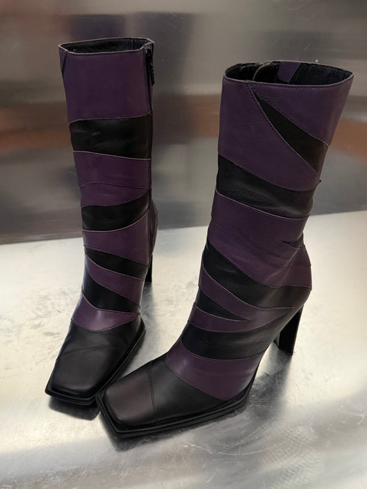 Vintage Black & Purple Leather High Boots Bronx Twinkling Global