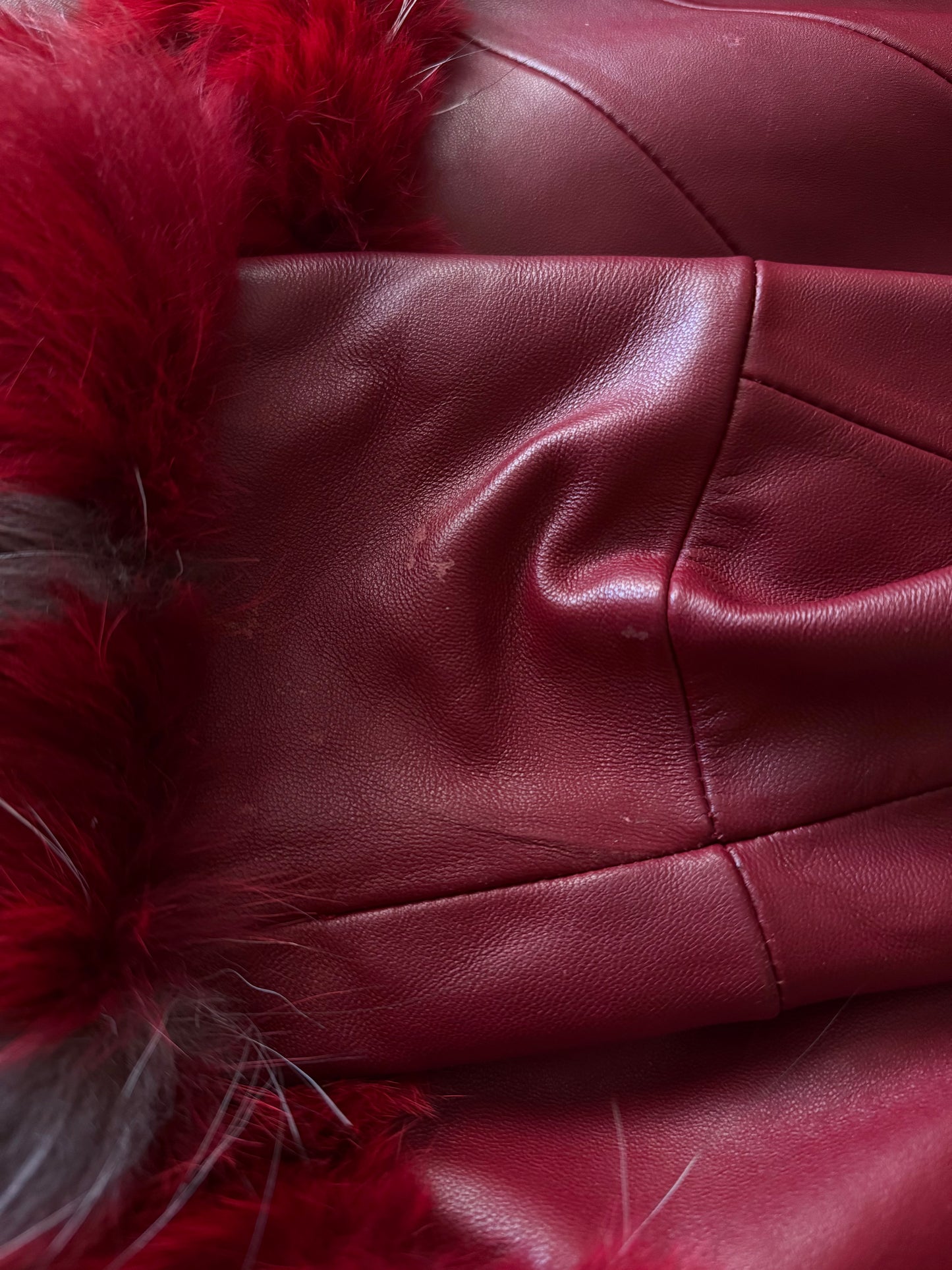 Vintage Red Leather Wrap Jacket with Real Fur TWINKLING GLOBAL